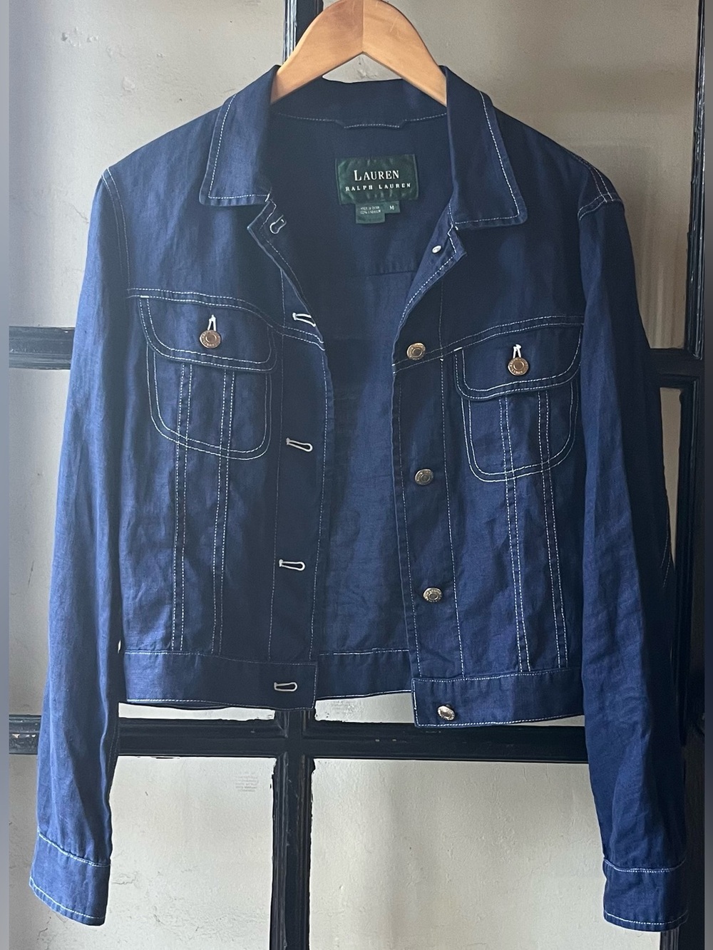 Lovely Vintage Ralph Lauren Navy Blue Linen Denim Style Jacket